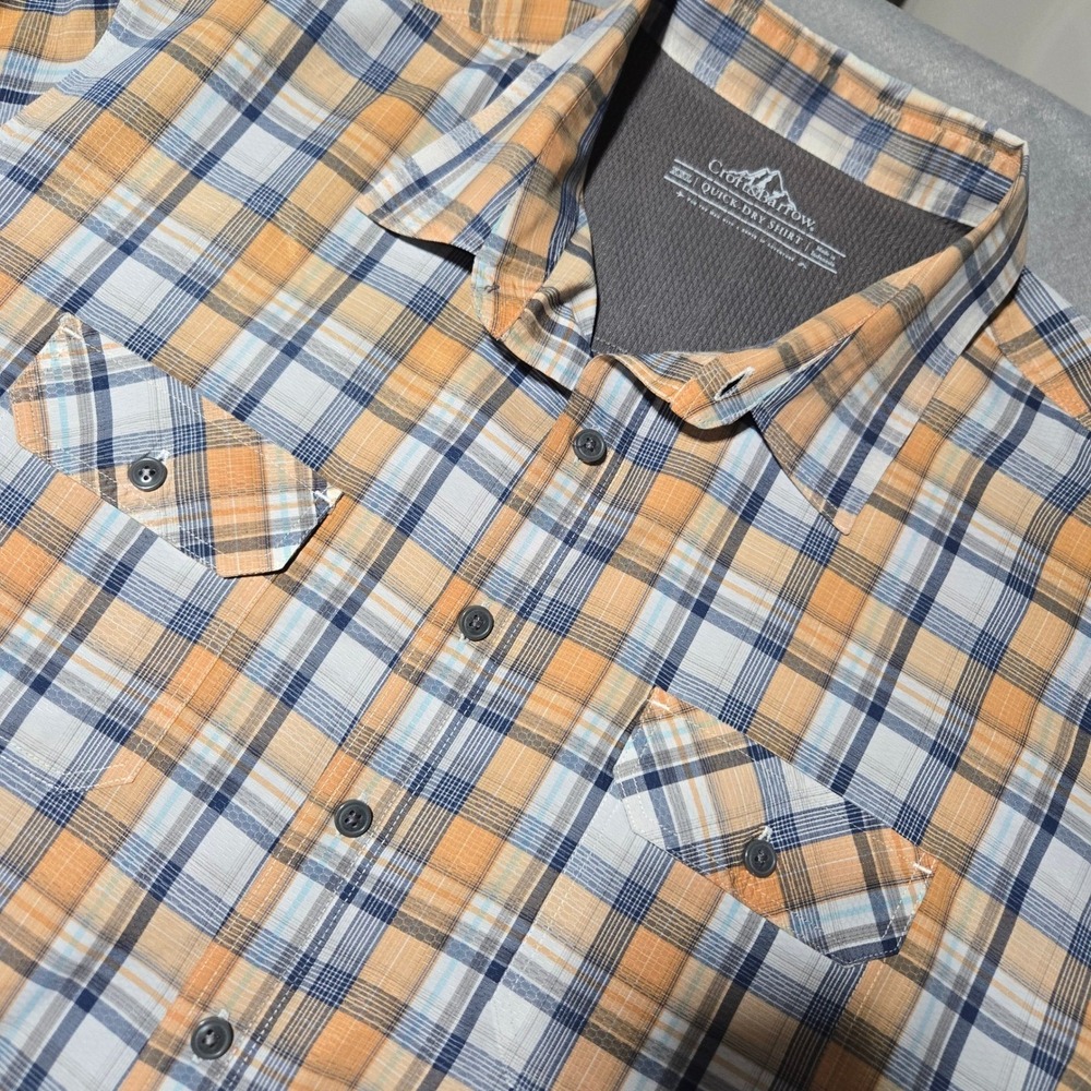 Croft & Barrow Mens XXL Quick Dry Plaid Shirt Orange Blue Short Sleeve Hiking
